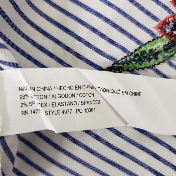 Eloquii Blouse Tunic Top Plus14 Blue White Pinstriped Floral Embroidered Boho - Picture 14 of 14